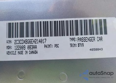 2014 Dodge Charger Se z USA, uszkodzony, nr VIN 2C3CDXBG6EH214017